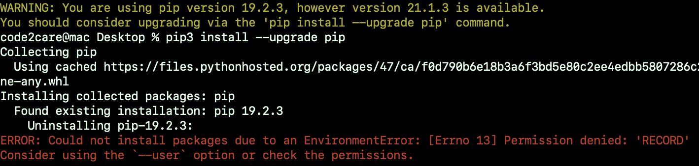 PIP: Could not install packages due to an EnvironmentError Errno 13